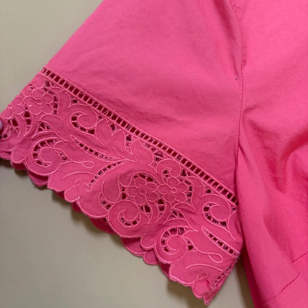 Talbots Pink Cotton Eyelet Scallop Collar Shirt Dress Womens Size 6 Party Garden - Picture 3 of 10